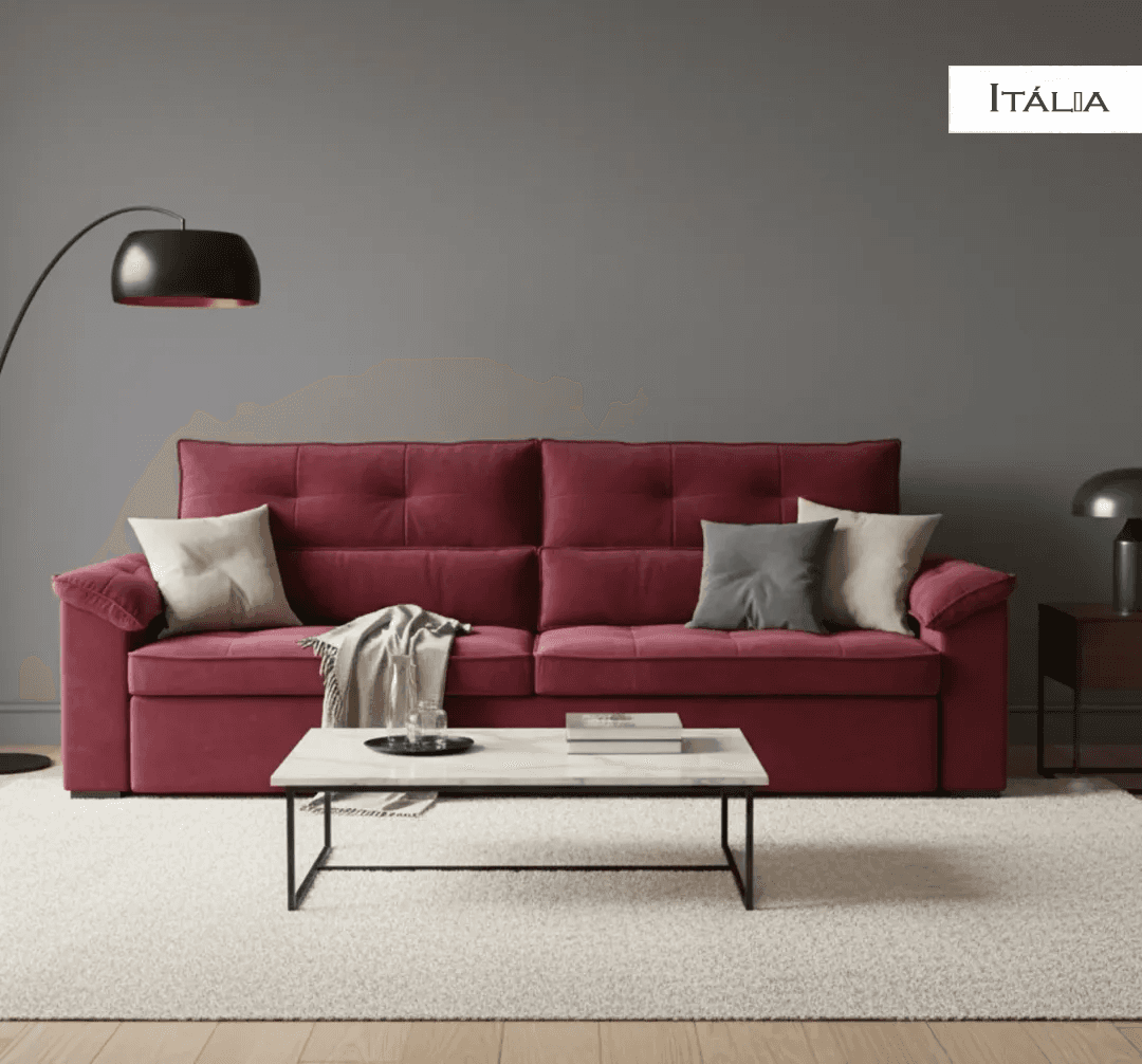 Sofá Itália 2 Lugares Retrátil 2,10m 6251 vinho veludo