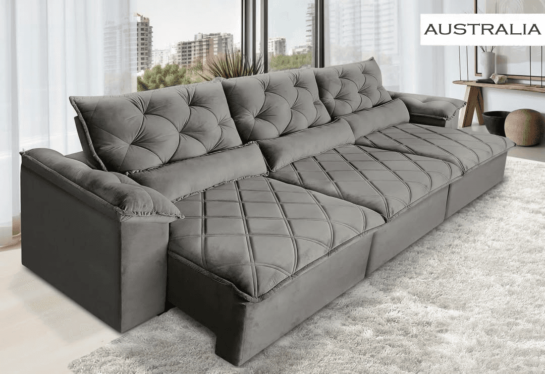 Sofá Austrália 2 e 3 Lugares Retrátil 6424 Titânio no Veludo ou Linho